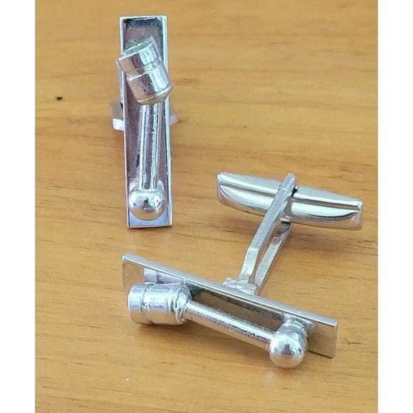 Vintage Silver Tone Gavel Cufflinks Pair Pat Pend MCM Mid Century Men