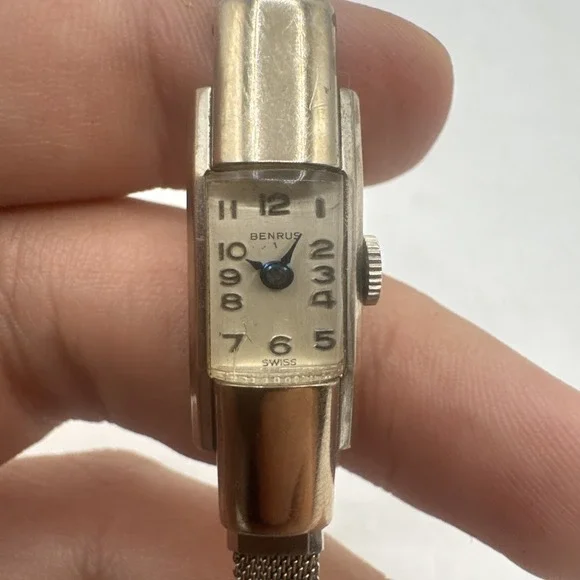 Vtg Benrus 10k White Gold Filled Swiss Wind Up Ladies Bracelet Watch Working