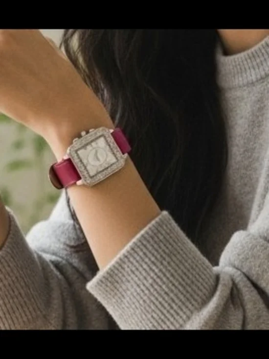 Womens New Rectangular Quartz Watch Red Leather Adjustable Band Rhinestone