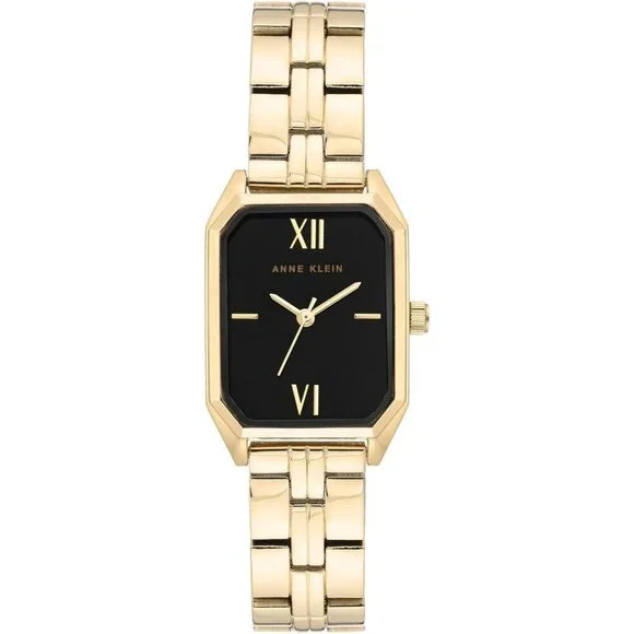 Women's Gold Black Stainless Steel Water Resistant Bracelet Adjustable Watch