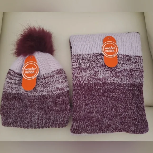 Wonder Nation Girls 2 Piece‎ Fashion Set-Hat  & Scarf  Purple, One Size*