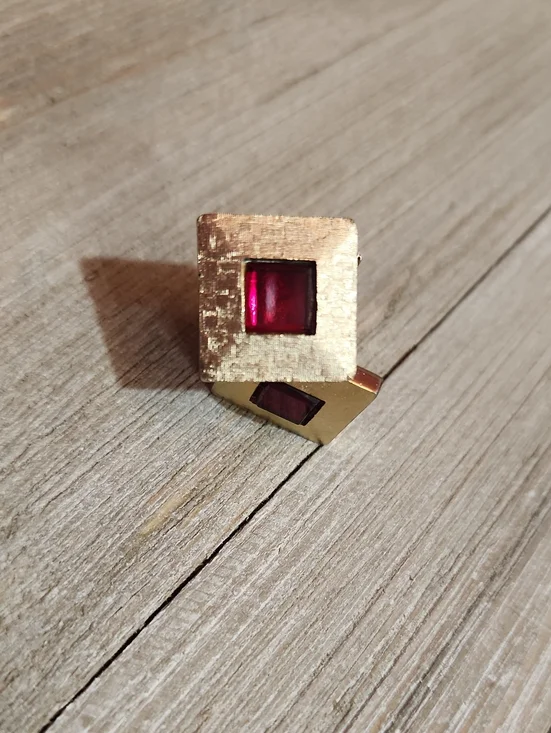Vintage Gold-Tone Square Cufflinks with Red Stone