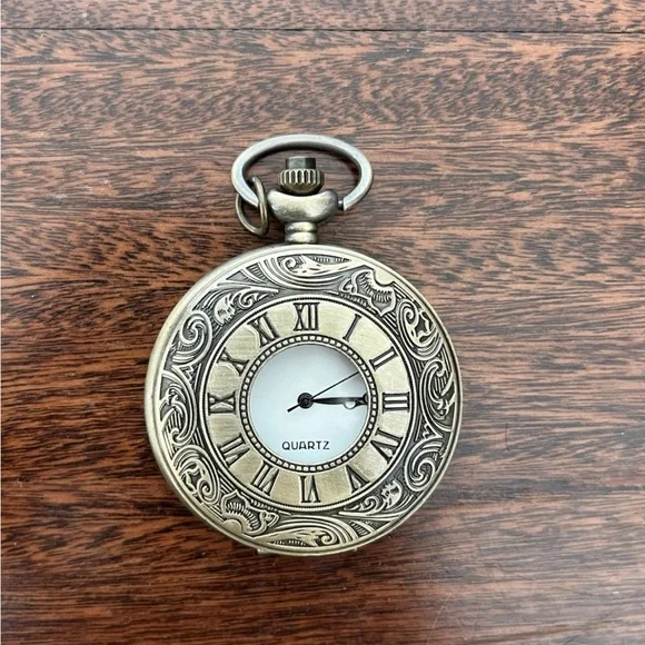 Vintage Roman Numeral Quartz Pocket Watch WORKING