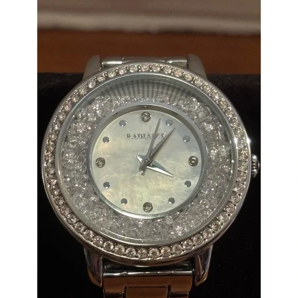 Radiance by Absolute Silver Tone Mother of Pearl Floating Crystal Watch 3ATM
