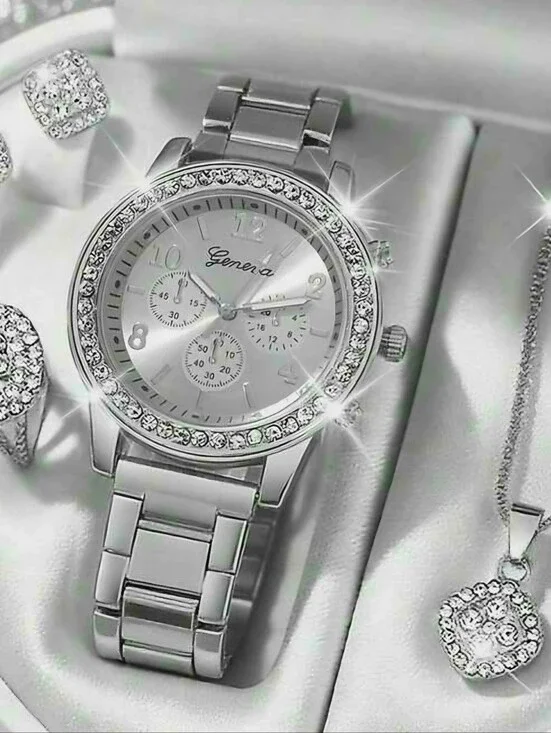 JEWELRY SET  5pc WATCH NECKLACE EARRINGS RING WOW BLING 1 LEFT GREAT GIFT IDEA