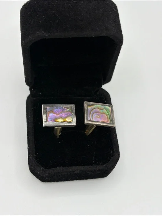 Vintage Taxco 925 Sterling and Abalone rectangular Cufflinks