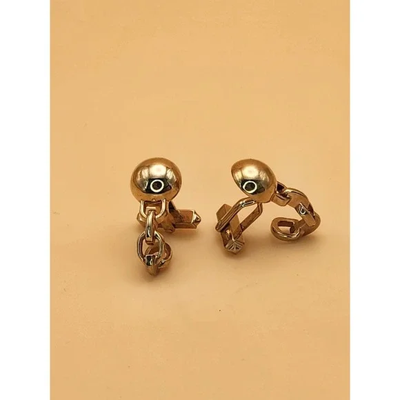 Vtg SWANK USA Cufflinks Ball & Chain Rich Gold Tone Squared Toggle FREE $HIPPING