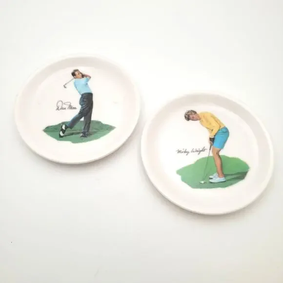 Golf Coaster Set White Small Plates Putting Golfer Country Club Decor Wilson