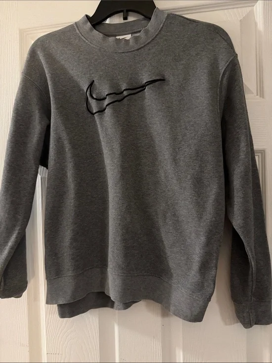 Nike Women’s Dark Gray Crewneck Sweatshirt with Embroidered Swoosh