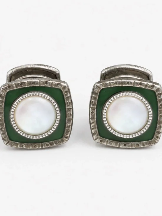 Vintage Baer & Wilde Reversible Snap-Link Cufflinks – Mother of Pearl & Green