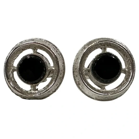 Black Silver Tone‎ Cufflinks Classic Men's Suits Accessory Formal Wear