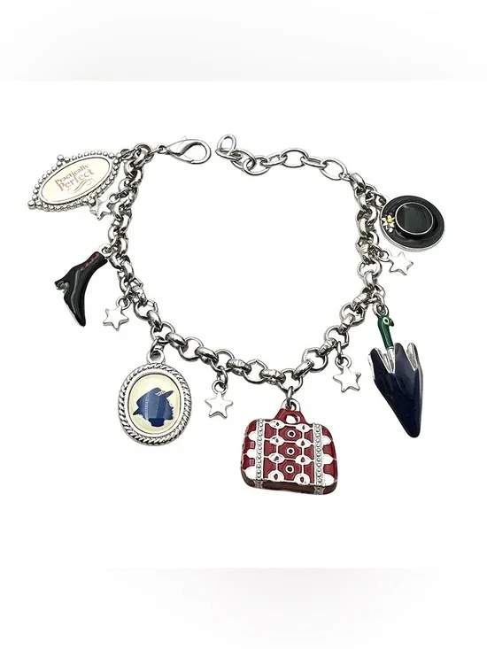 Disney Mary Popins Silver Tone Enamel Charm Bracelet 7 Inch
