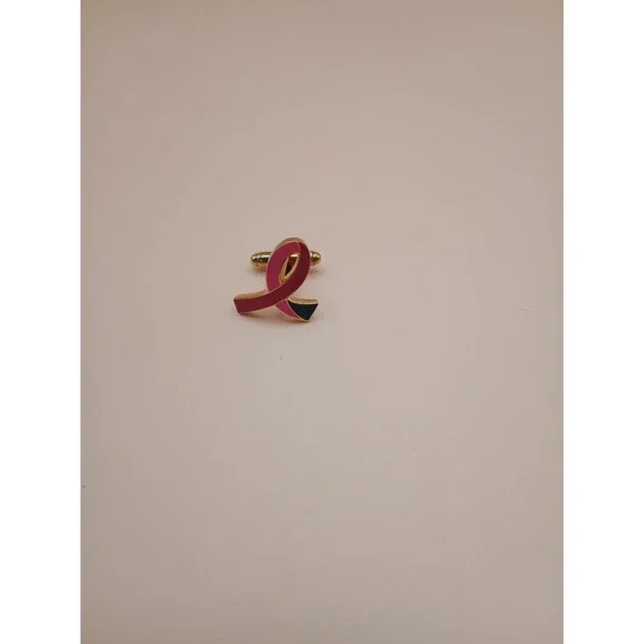 Pink Ribbon Awareness Cufflink Gold Tone Enamel Breast Cancer Support‎ Single