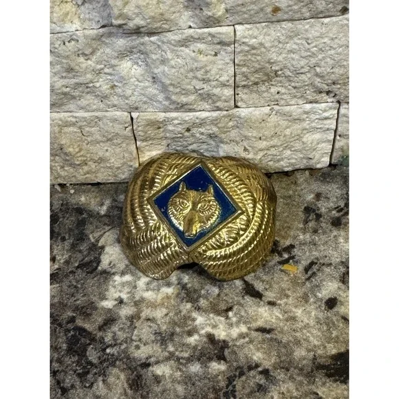 Vintage 1960's Wolf‎ Cub Scout Boy Scouts Brass & Blue Enamel Neckerchief Slide