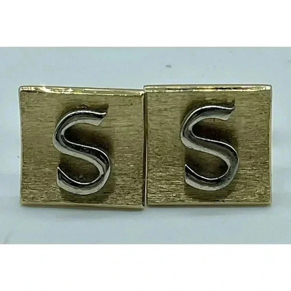 Swank Ambassador‎ Vintage 1950s Style Cufflinks Letter S Initial Cuff Links