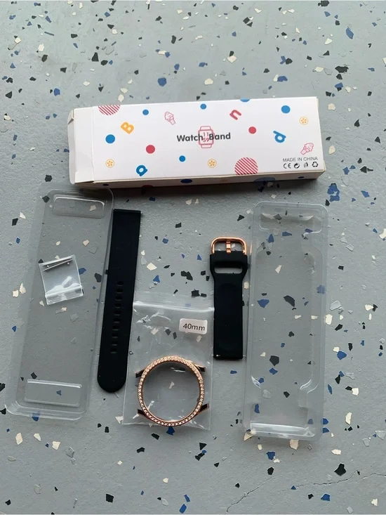 40mm Rose Gold Crystal Bezel Smartwatch Case with Black Silicone Bands