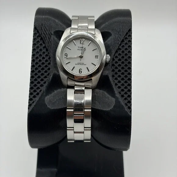 Timex Indiglo Watch Women Silver White Dial Date Indiglo Casual Timepiece