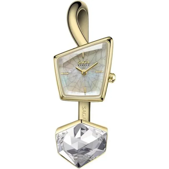 Women's Gold Cuff Bangle Quartz Watch Shaped Mineral Case Stainless Steel