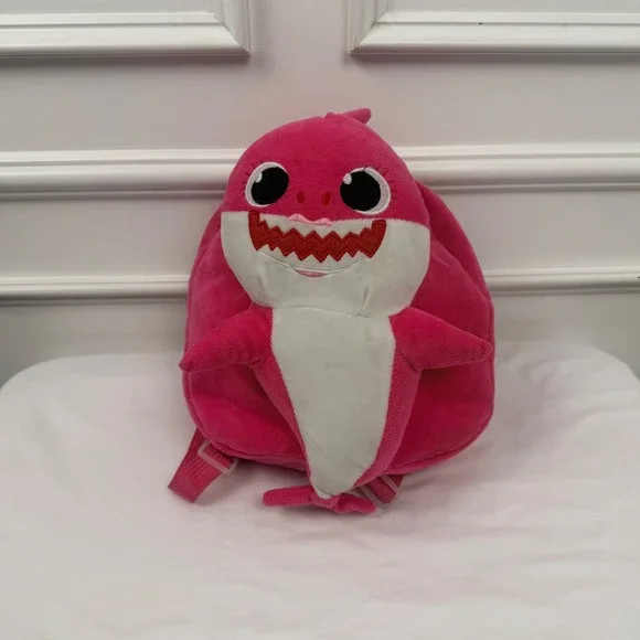Pink Mommy Shark Plush Backpack Kids Toddler Soft Stuffed Animal Bag Pinkfong