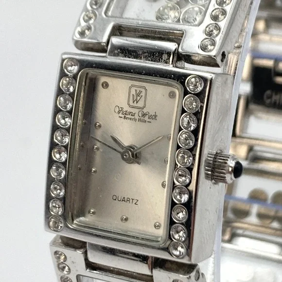 Victoria Wieck Women's Watch Silver Tone Floating Crystals New Battery 6.75