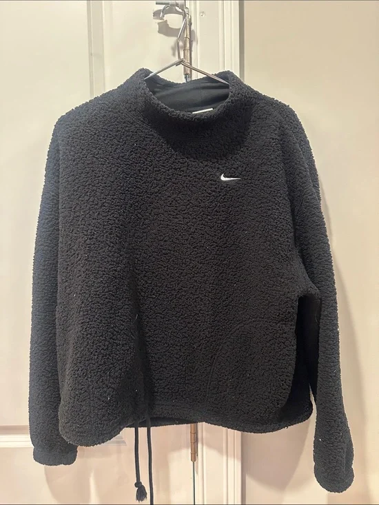 Nike Black Sherpa Mock Neck Pullover with White Swoosh