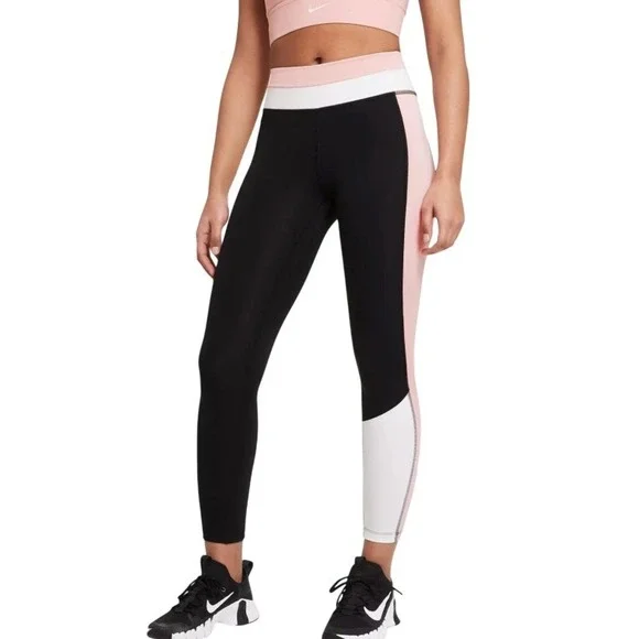 Nike Dri-FIT Leggings Black Pink White L Colorblock Active Tights Consign