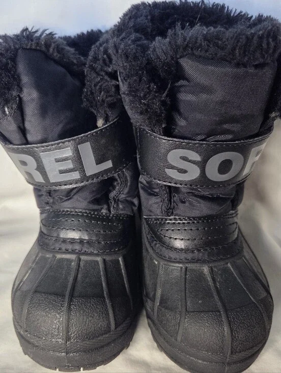 SOREL Kids Waterproof Winter Commander Snow Boots Black/Charcoal Sz 9 Insulated