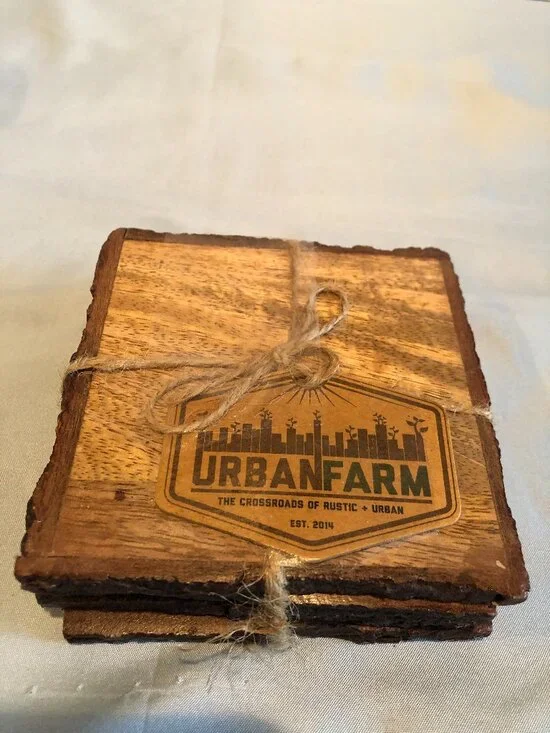 NWT Set of 4 Urban Farm Mango Wood Coasters Rustic #F54