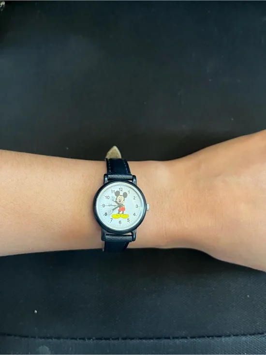 Disney Black & Tan Strap Wristwatch with Logo Back