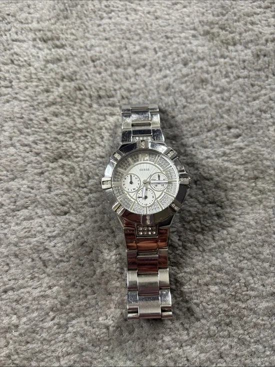 Guess Silver-tone Women's Crystal Accent Bracelet Watch