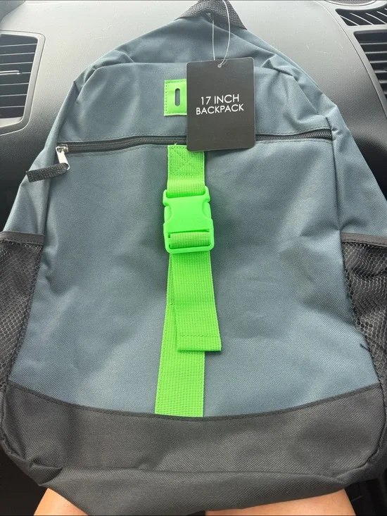 Gray and Bright Green 17-Inch Backpack NWT