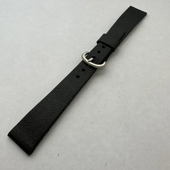 Caravelle Vintage Black Leather Watch Strap Silver Tone Buckle Replacement Band