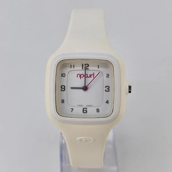 RIP CURL Women's Watch 34MM White Dial White Plastic Band Straps New Battery