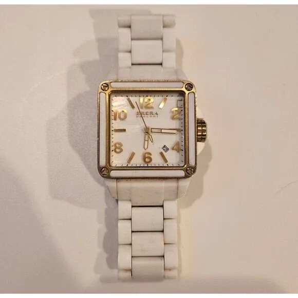 Brera Orologi Stella Mother of Pearl White Ceramic Gold Square Face Ladies Watch