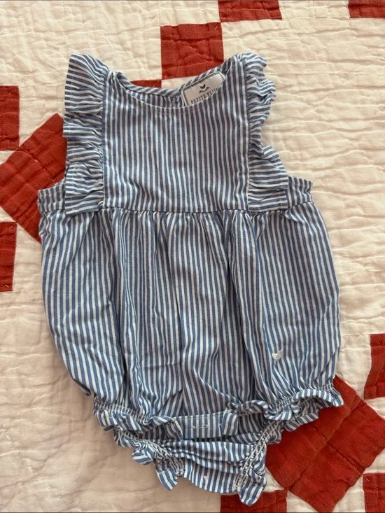 Petite Plume Blue Striped Baby Romper