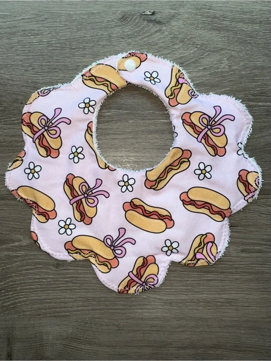 Pink Hot Dog Pattern Flower Bib - Kids Accessories