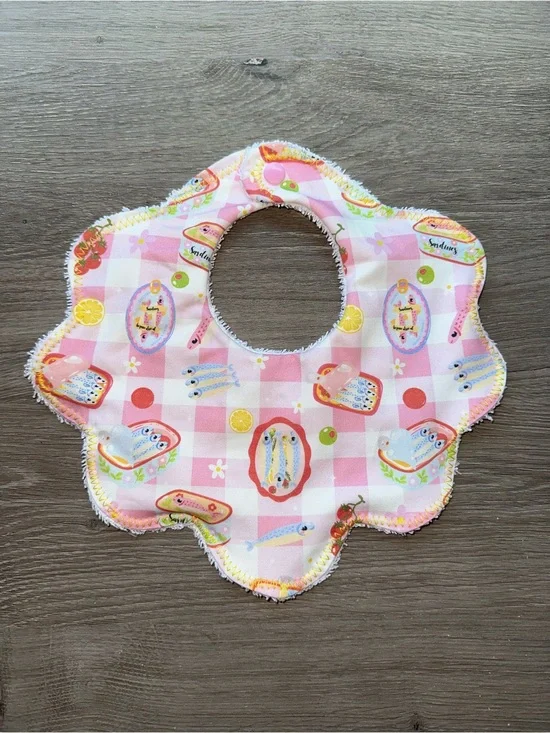 Pink Floral Check Scalloped Baby Bib