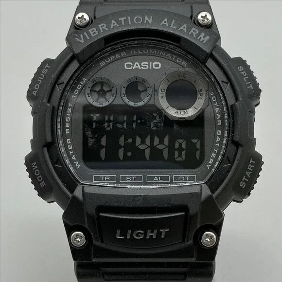 Casio W-736H Mens Watch 44mm Digital Black Vibration Alarm Day Date Illuminator
