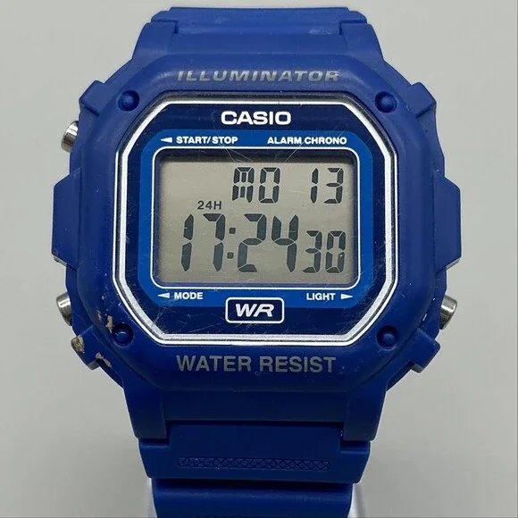 Casio F-108WH 3224 Mens Watch 42mm Gray Digital Blue Resin Day Date Illuminator