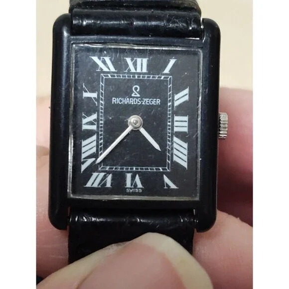 Vintage  Richard Zeger Paris Watch Black‎ 17 Jewel Mechanical Wind Up Running