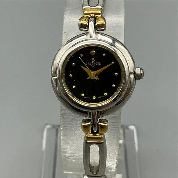Berenger Womens Watch 19mm Black Dial Two Tone Bracelet Dress New Battery 7