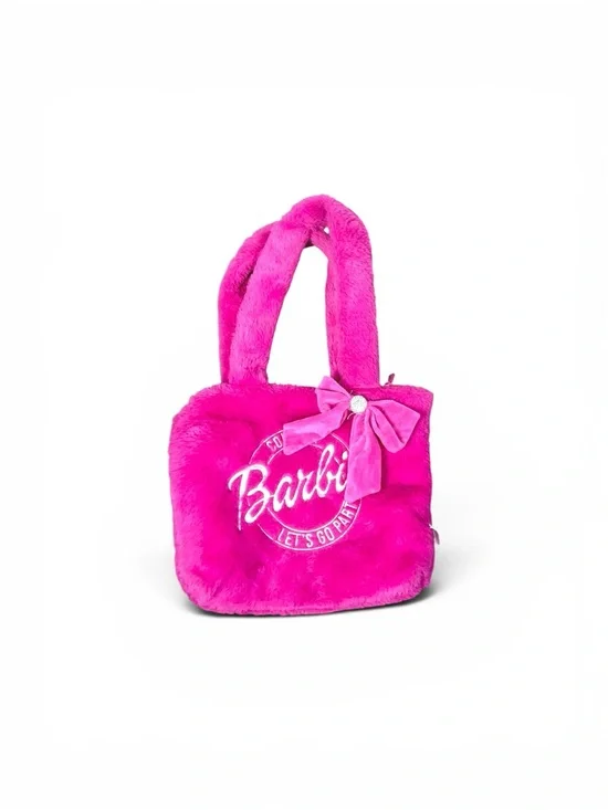 Barbie Hot Pink Fuzzy Tote with Bow Accent