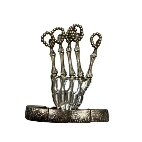 Skeleton Hand Bracelet Rings Costume Accessory Silver Tone Kids‎ Grunge Novelty
