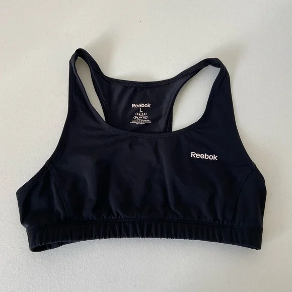 Reebok girl’s solid black racerback‎ nonpadded sports bra activewear large