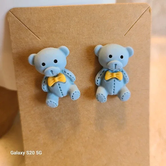 Handmade Teddy Bear Earrings Cute Stud Earrings Fun‎ Whimsical Kids Jewelry