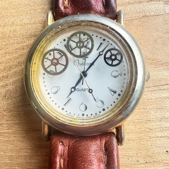 Vintage Chatom ladies floating gears steampunk fashion watch NEW BATTERY