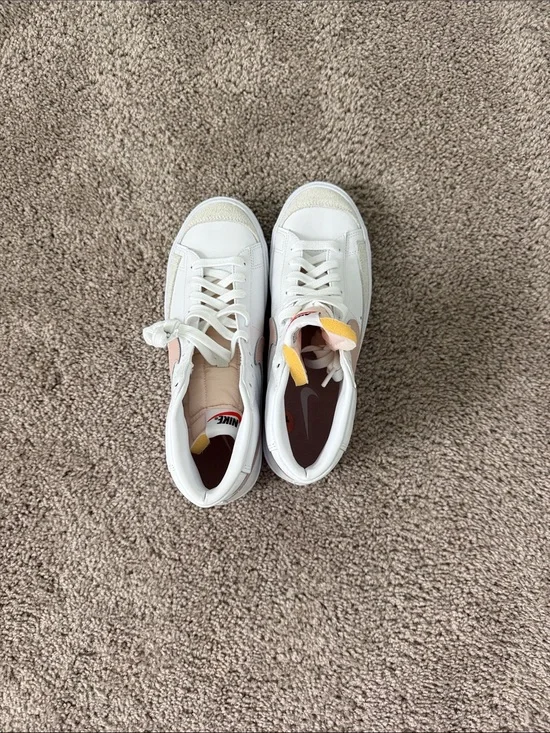 Nike White Low-Top Sneakers with Pink & Yellow Details