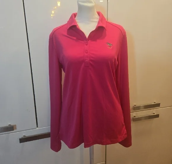 Nike Golf Dri Fit Womens Embroidered Bird Long Sleeve Polo Shirt Medium Pink