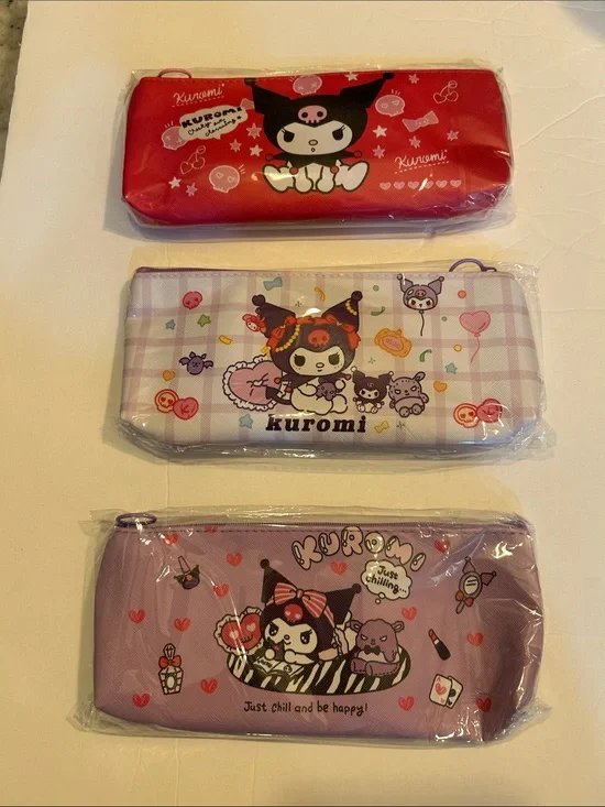 Kawaii 3 Kids Pencil Cases -  Kuromi Purple
