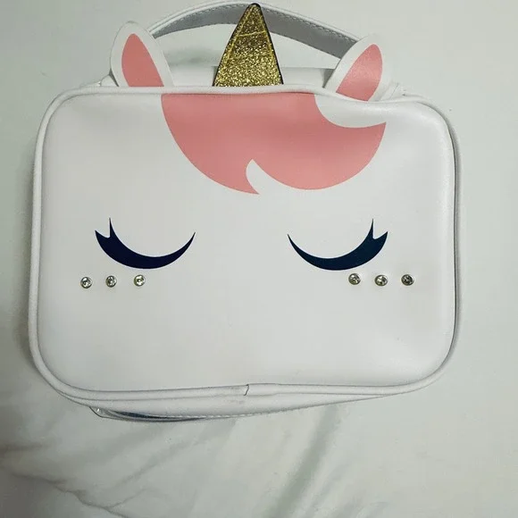 FAO Schwarz Unicorn Vanity Case Kids OS White Excellent Quilted‎ Rhinestone